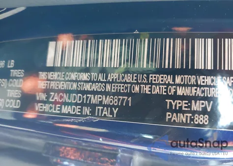 2021 Jeep Renegade Limited 4X4 из США, поврежденный, VIN ZACNJDD17MPM68771